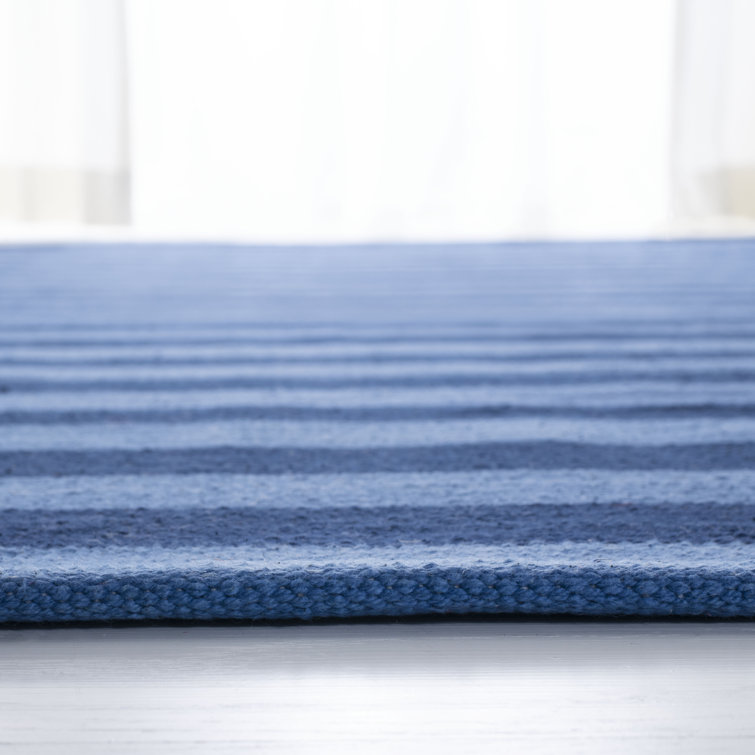 Indigo and Navy Striped Cotton Flat Woven 4' x 6' Rug