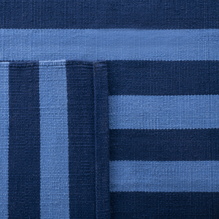 Indigo and Navy Striped Cotton Flat Woven 4' x 6' Rug