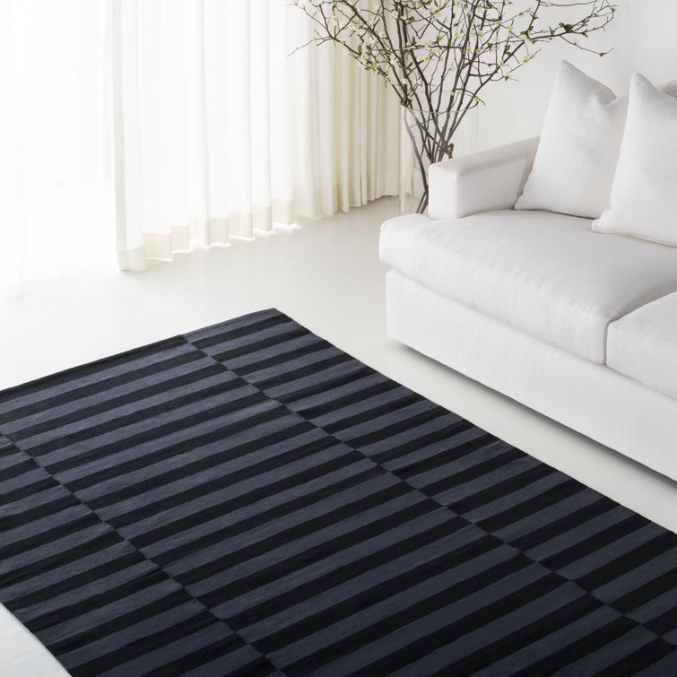 Onyx Cotton Flat Woven Striped Rectangular Rug, 5' x 8'