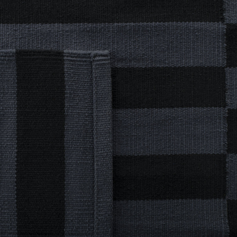 Onyx Cotton Flat Woven Striped Rectangular Rug, 5' x 8'