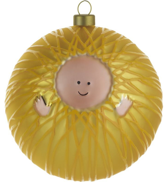 Golden Hand-Decorated Glass Christmas Ornament Bauble