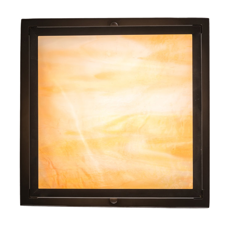 Craftsman Brown 17" Fly Fishing Creek Art Glass Flush Mount