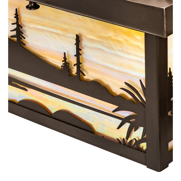 Craftsman Brown 17" Fly Fishing Creek Art Glass Flush Mount