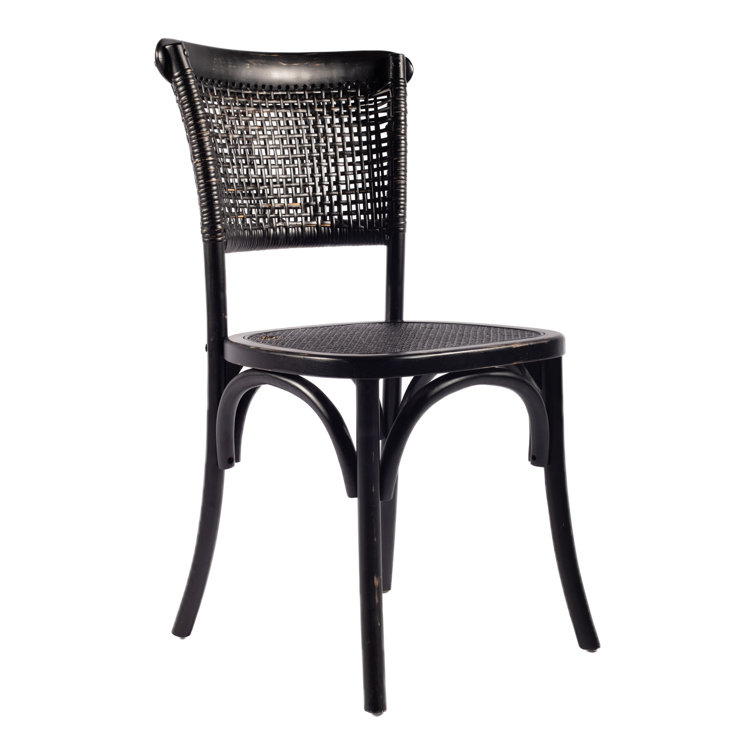 Transitional Rustic Black Wood & Cane Side Chair