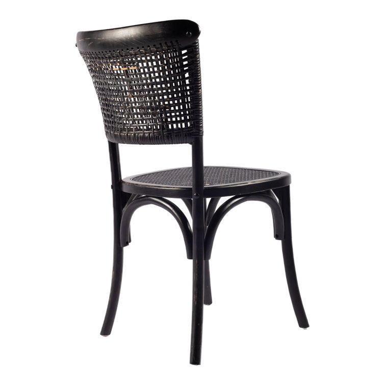 Transitional Rustic Black Wood & Cane Side Chair