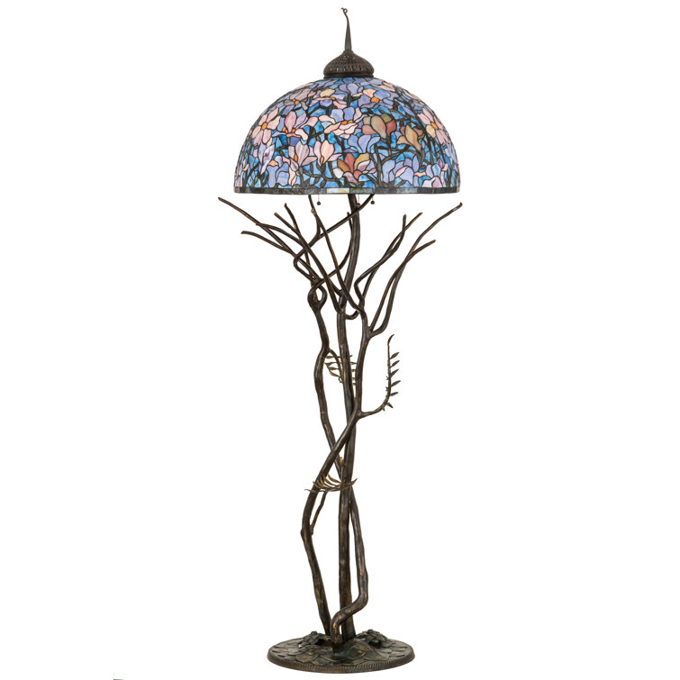 75'' Blue Stained Glass and Bronze Floor Lamp