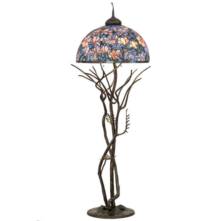 75'' Blue Stained Glass and Bronze Floor Lamp