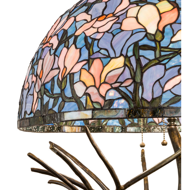 75'' Blue Stained Glass and Bronze Floor Lamp
