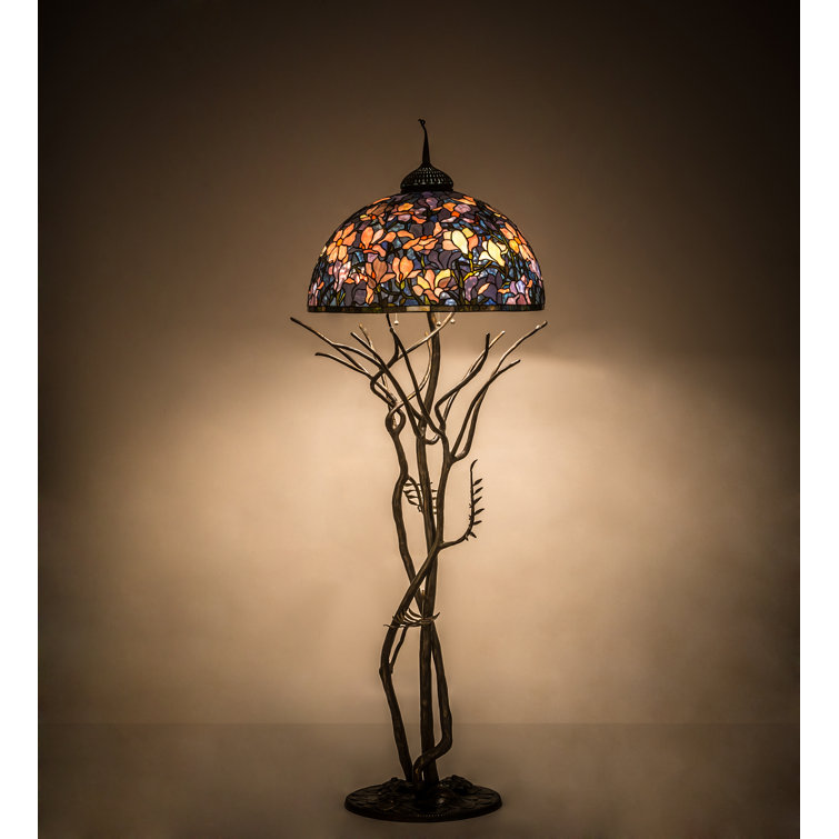 75'' Blue Stained Glass and Bronze Floor Lamp