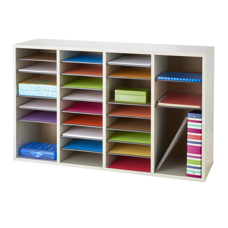 Elegant Gray 36-Compartment Adjustable Wood Literature Sorter