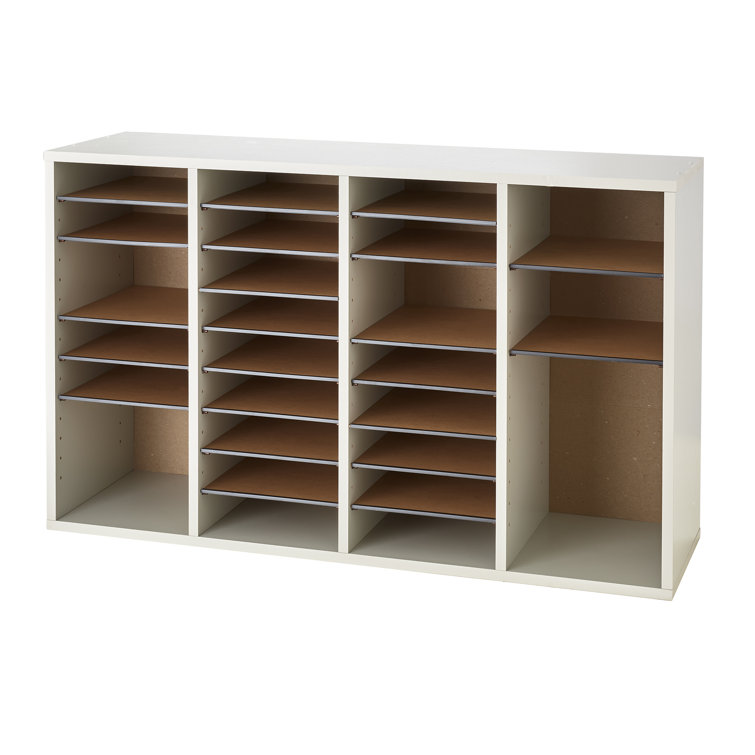 Elegant Gray 36-Compartment Adjustable Wood Literature Sorter