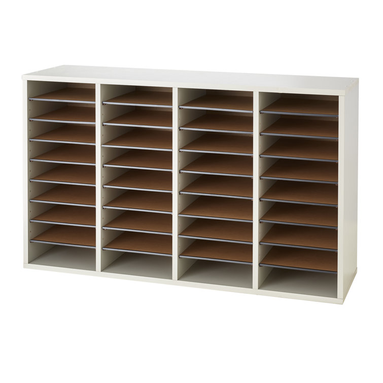 Elegant Gray 36-Compartment Adjustable Wood Literature Sorter