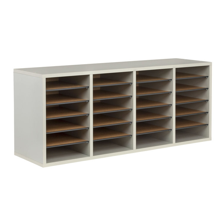 Modular 24-Compartment Gray Literature Sorter with Adjustable Shelves