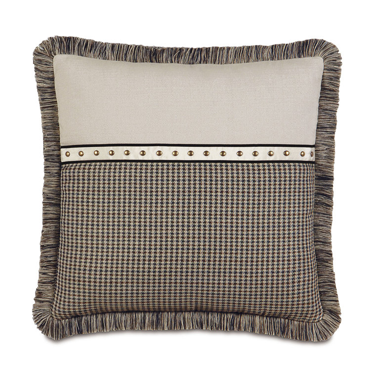 Neutral Bisque and Brown Fringed Square Acrylic Throw Pillow