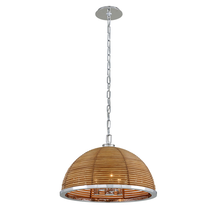 Natural Rattan and Stainless Steel 3-Light Chandelier
