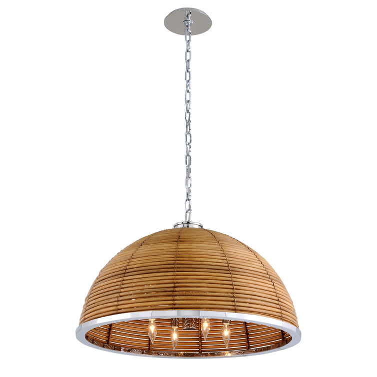 Carayes Tropical Glamour Natural Rattan & Stainless Steel 8-Light Chandelier