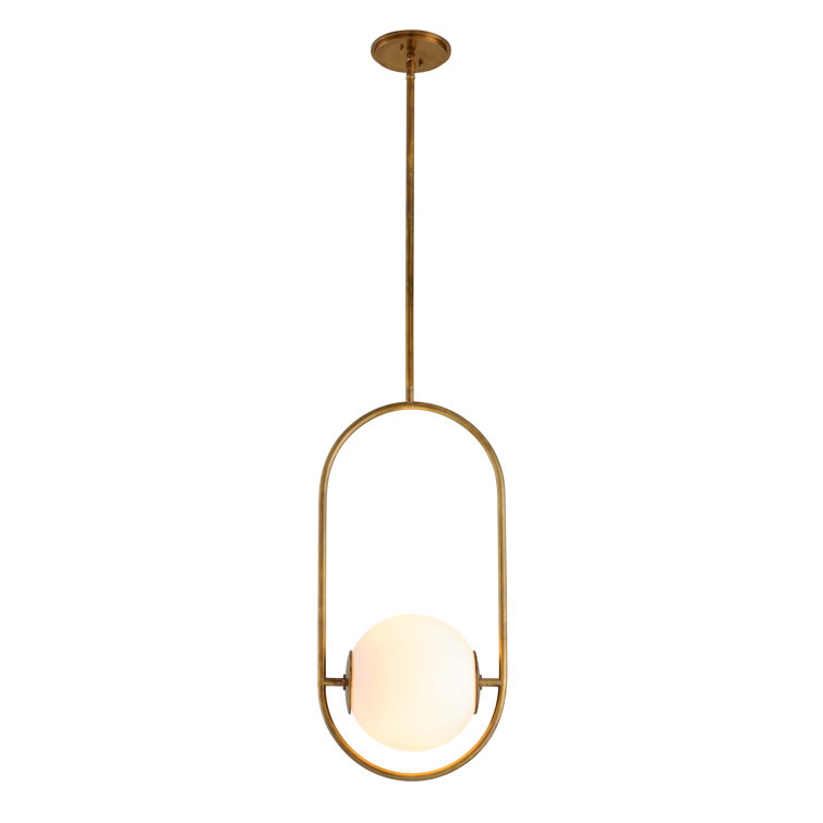 Everley 13.75'' Vintage Brass Globe Pendant with Opal Glass