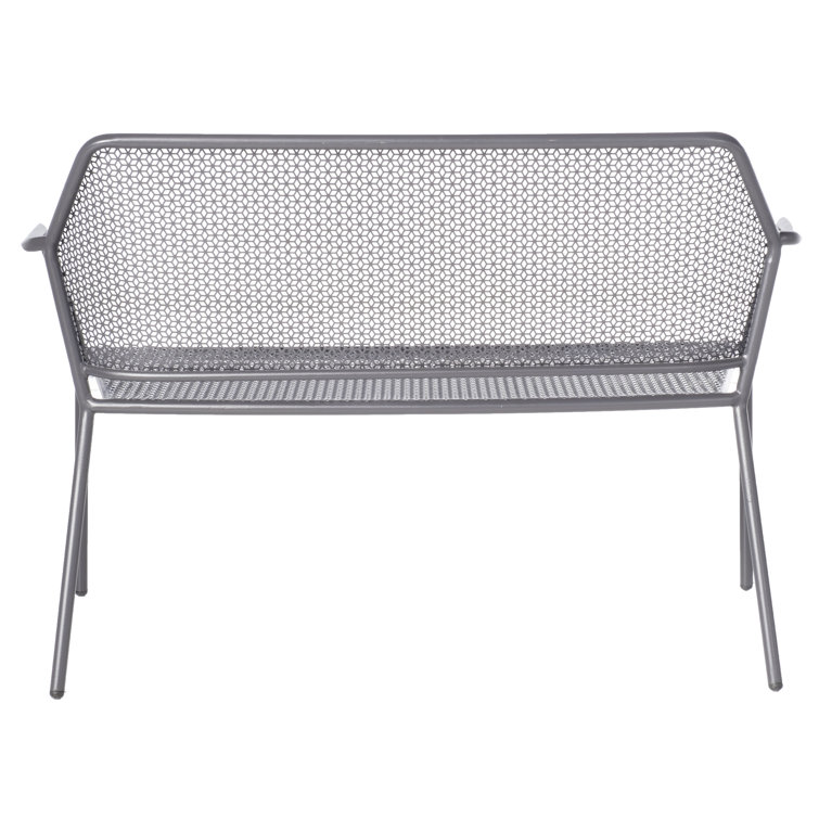Gray Iron Outdoor Patio Bench with Mesh Design