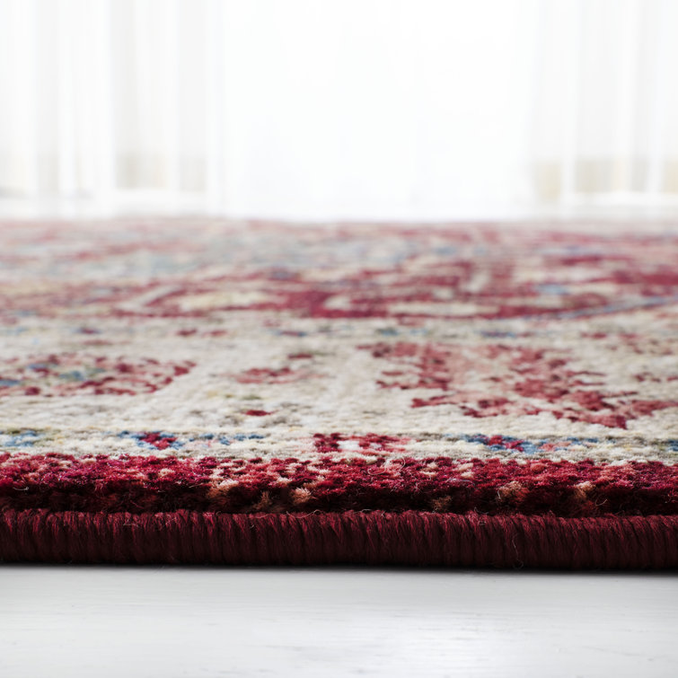 Handmade Beige and Red Synthetic Oriental Rug, 2'2" x 4'