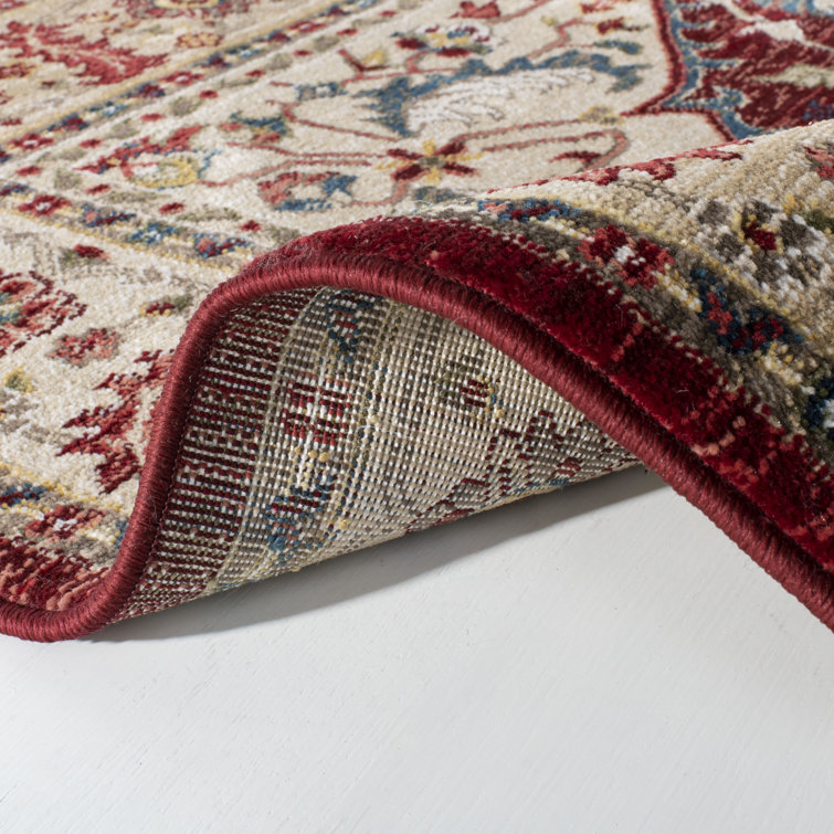 Handmade Beige and Red Synthetic Oriental Rug, 2'2" x 4'
