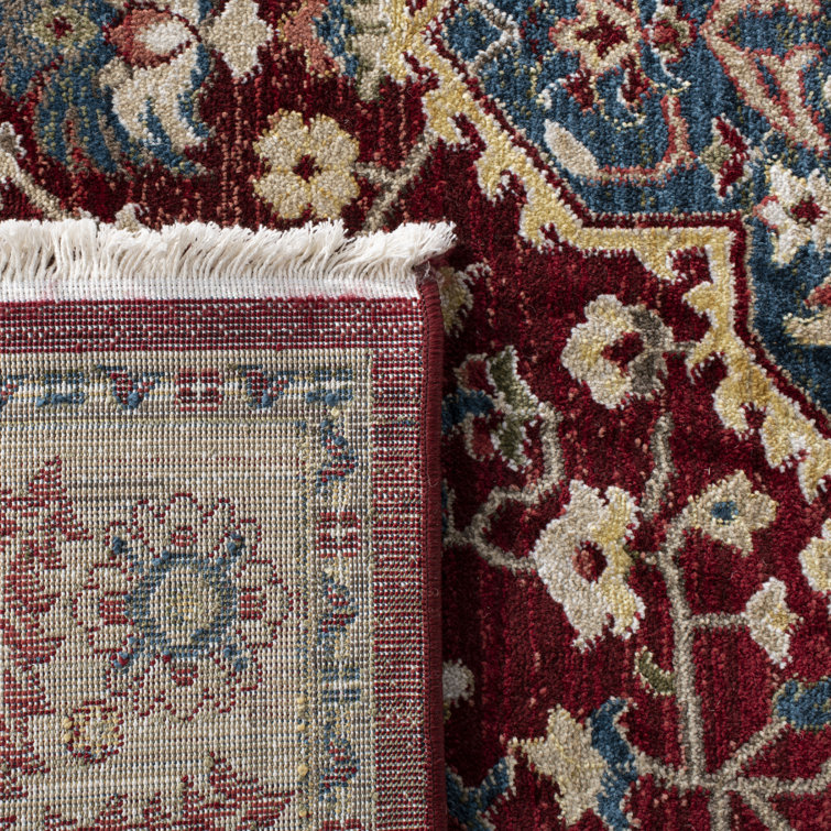 Handmade Beige and Red Synthetic Oriental Rug, 2'2" x 4'