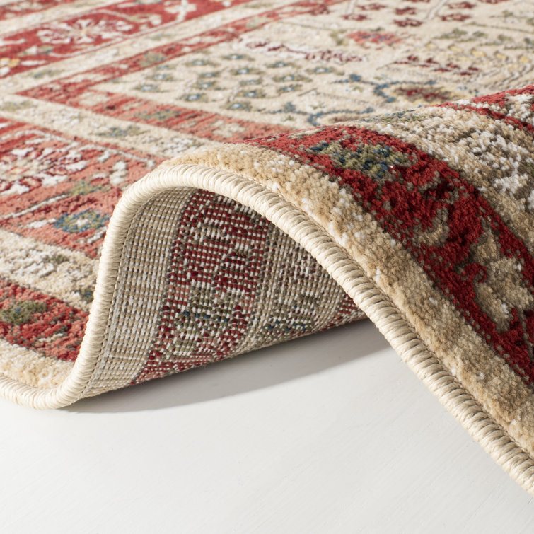 Elegant Margaux Square Area Rug in Red & Beige, Hand-Knotted Wool Blend, 79x79