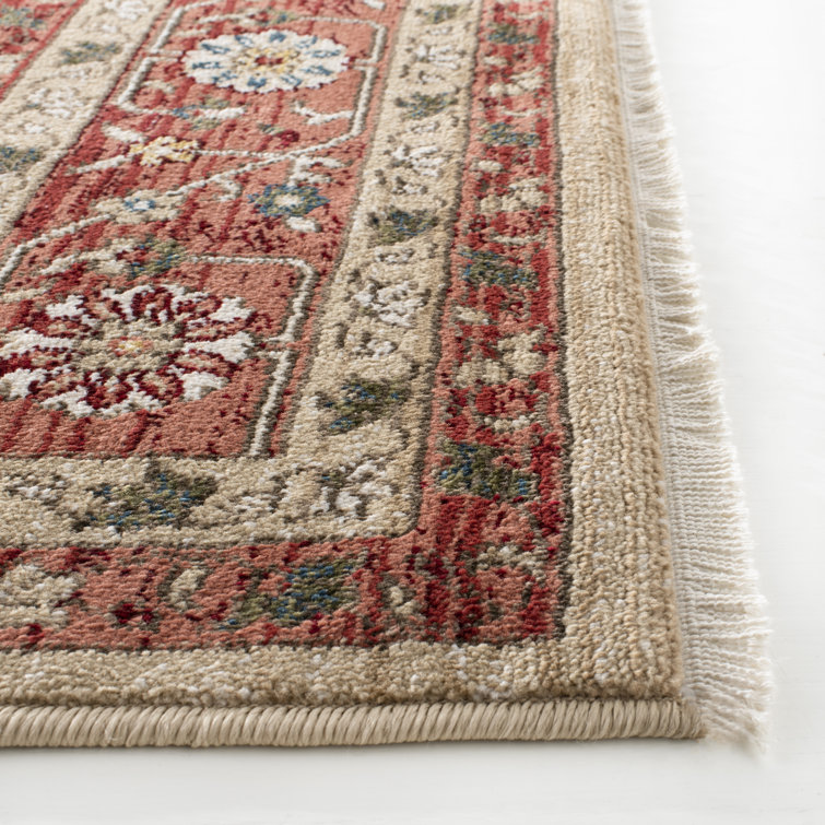Elegant Margaux Square Area Rug in Red & Beige, Hand-Knotted Wool Blend, 79x79