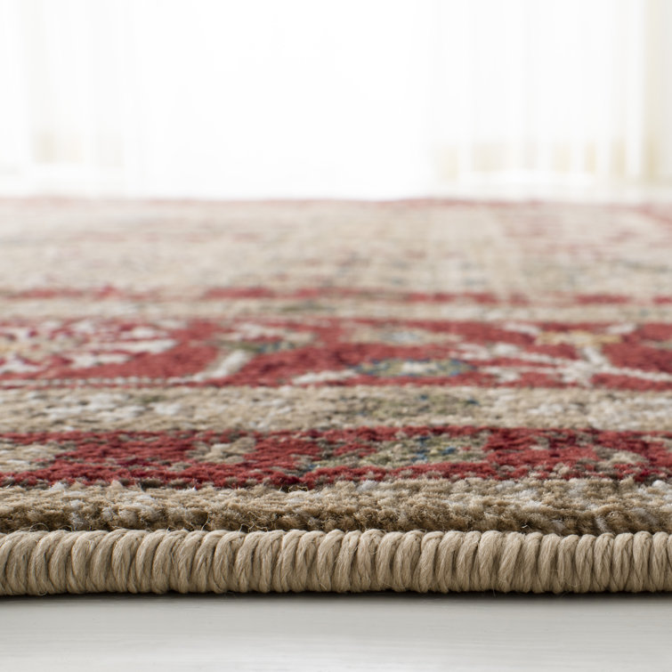 Elegant Margaux Square Area Rug in Red & Beige, Hand-Knotted Wool Blend, 79x79
