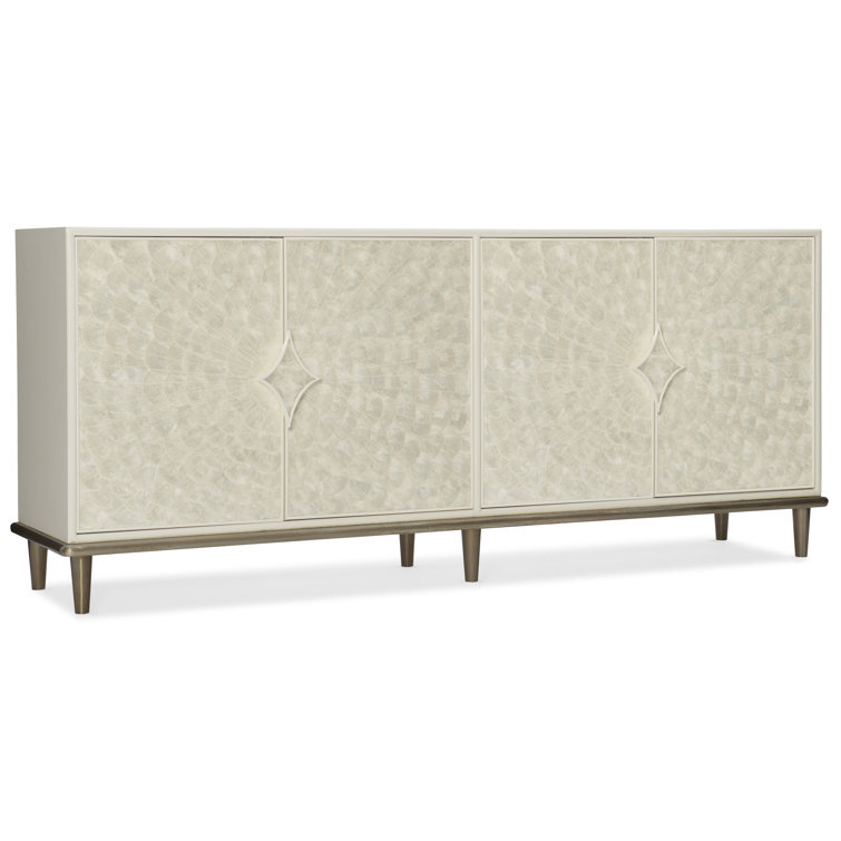 Creamy White Poplar Hardwood 75" TV Media Console with Cabinet