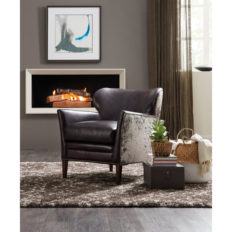 Black and White Leather Wingback Accent Chair