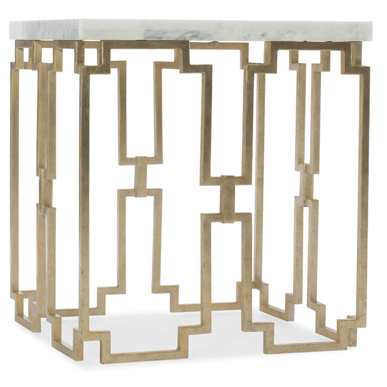 Evermore Gold and White Marble Rectangular End Table