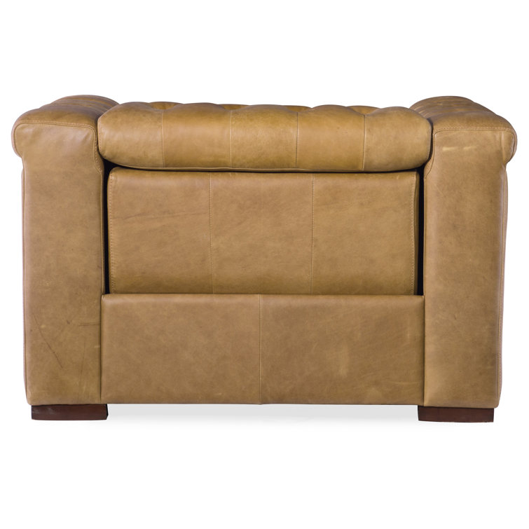 Saddlebag Coin Leather Recliner with Dark Wood Finish