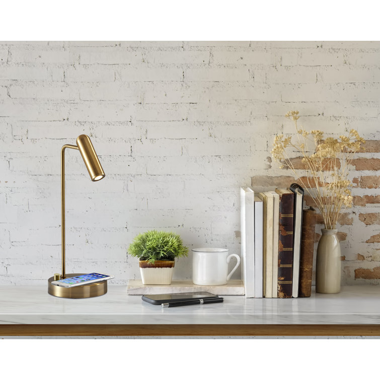 AdessoCharge 17" Antique Brass LED Desk Lamp with Wireless Charging