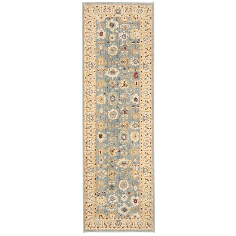 Marie Light Grey and Beige Floral Synthetic Runner Rug