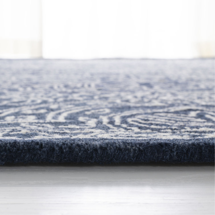 Handmade Navy and Ivory Wool Tufted Rectangular Rug 2' x 3'