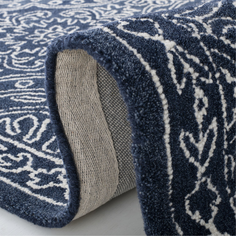 Handmade Navy and Ivory Wool Tufted Rectangular Rug 2' x 3'