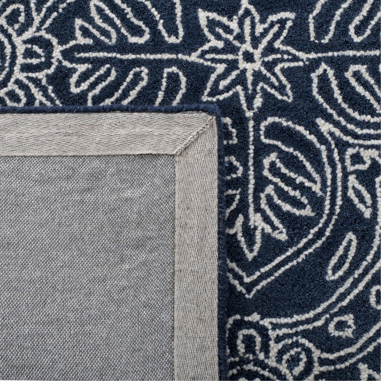Handmade Navy and Ivory Wool Tufted Rectangular Rug 2' x 3'