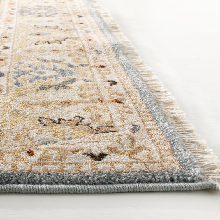 Elegant Light Grey & Beige Floral 8' x 10' Synthetic Area Rug