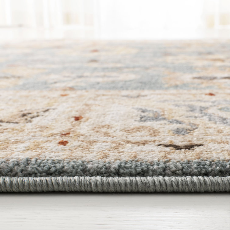 Elegant Light Grey & Beige Floral 8' x 10' Synthetic Area Rug