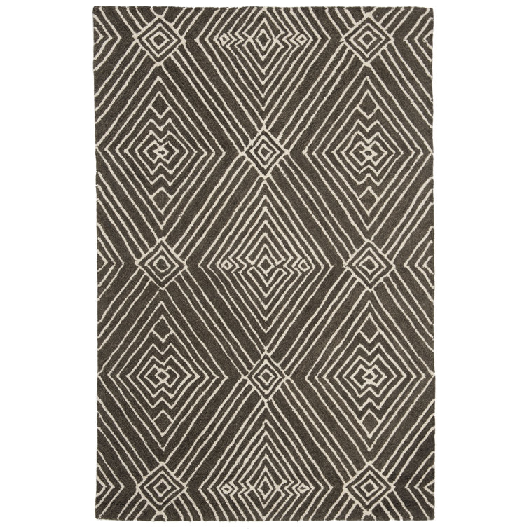 Charcoal Geometric Handmade Wool Rug 4' x 6'
