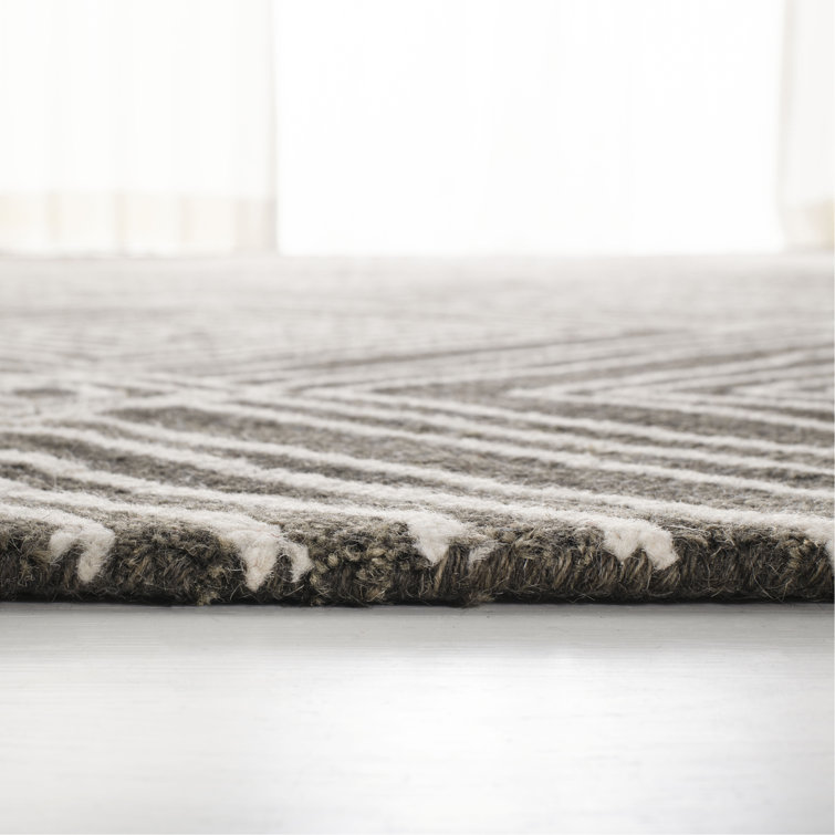 Charcoal Geometric Handmade Wool Rug 4' x 6'
