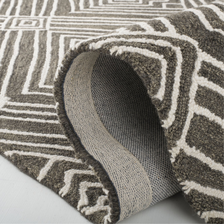 Charcoal Geometric Handmade Wool Rug 4' x 6'