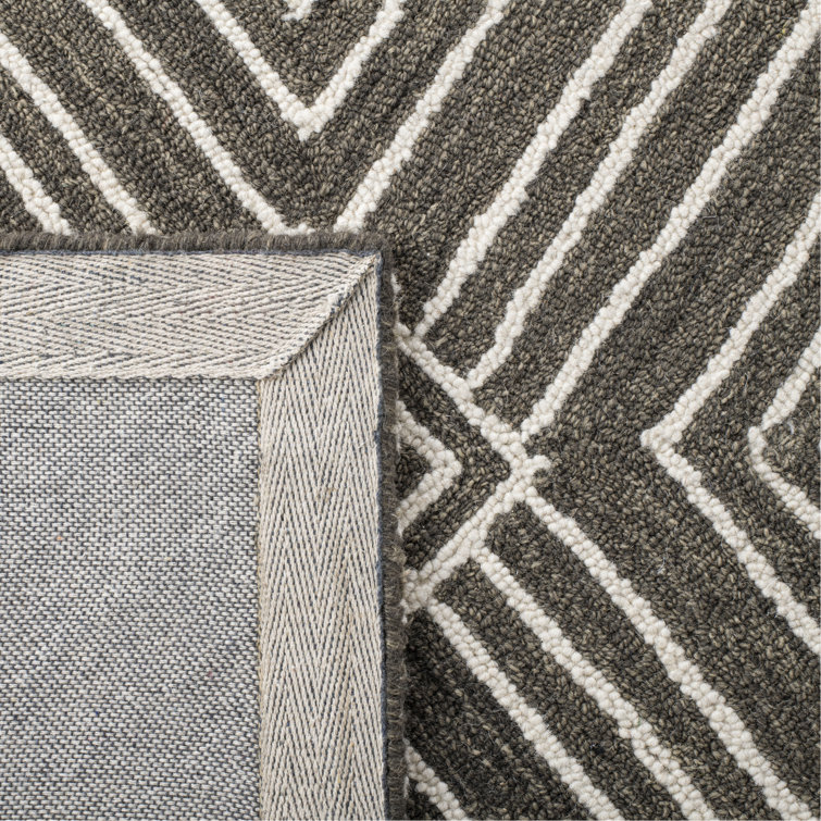 Charcoal Geometric Handmade Wool Rug 4' x 6'