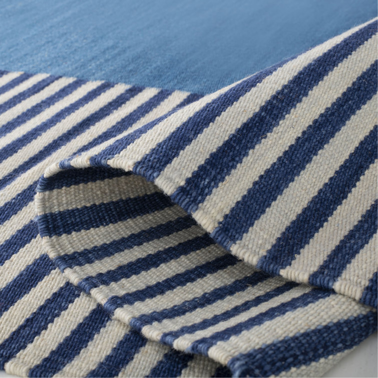 Aryn Stripe Blue and White Wool Flat Weave Rug