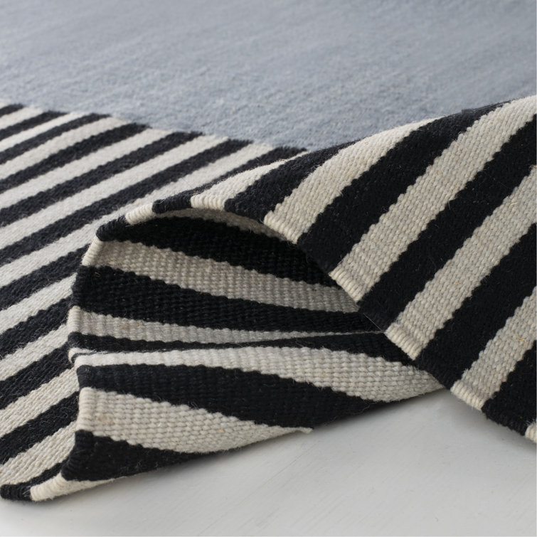 Slate and Beige Wool Stripe Flat Weave Rug, 4' x 6'