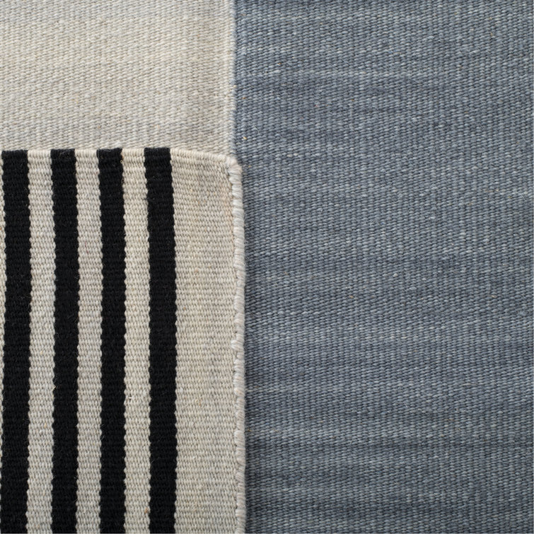 Slate and Beige Wool Stripe Flat Weave Rug, 4' x 6'