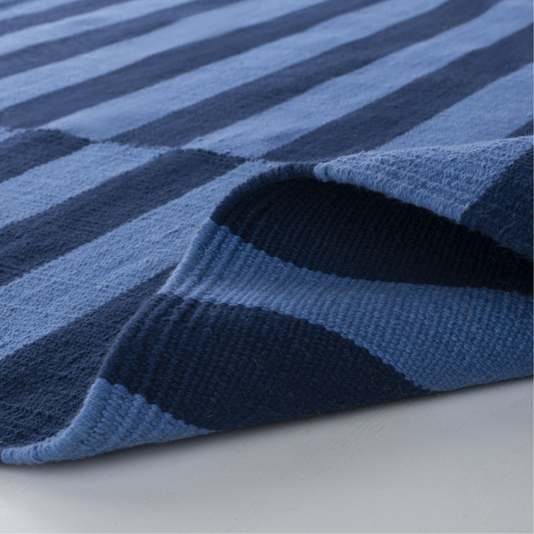 Indigo and Navy Striped Cotton Flat Woven 4' x 6' Rug