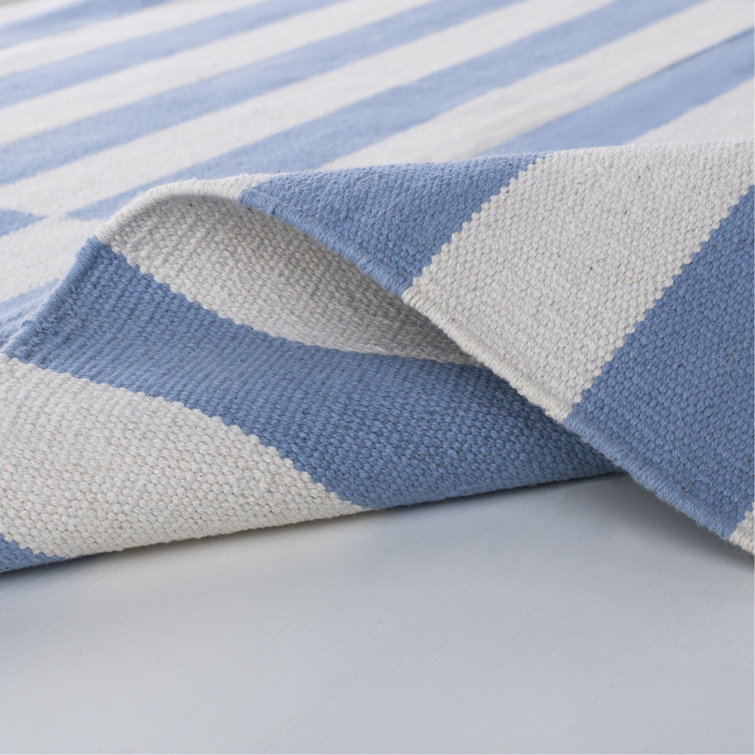 Blue Stripe Flat Woven Cotton 4' x 6' Area Rug