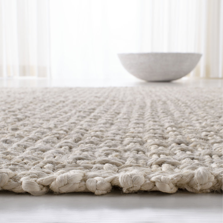 Cream Hand-Knotted Wool Basket Weave Runner Rug