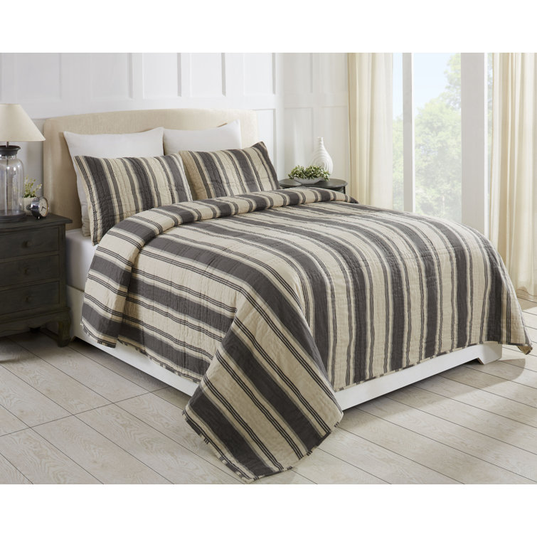 Twin Gray and Beige Cotton Reversible Quilt Set